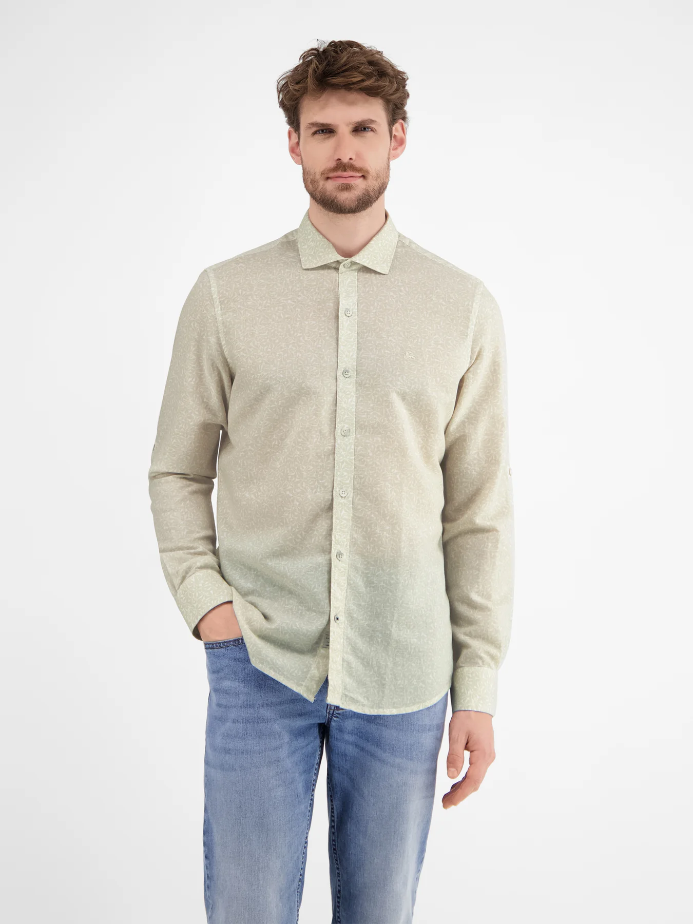 Lerros Leinenmix Hemd mit Print - White