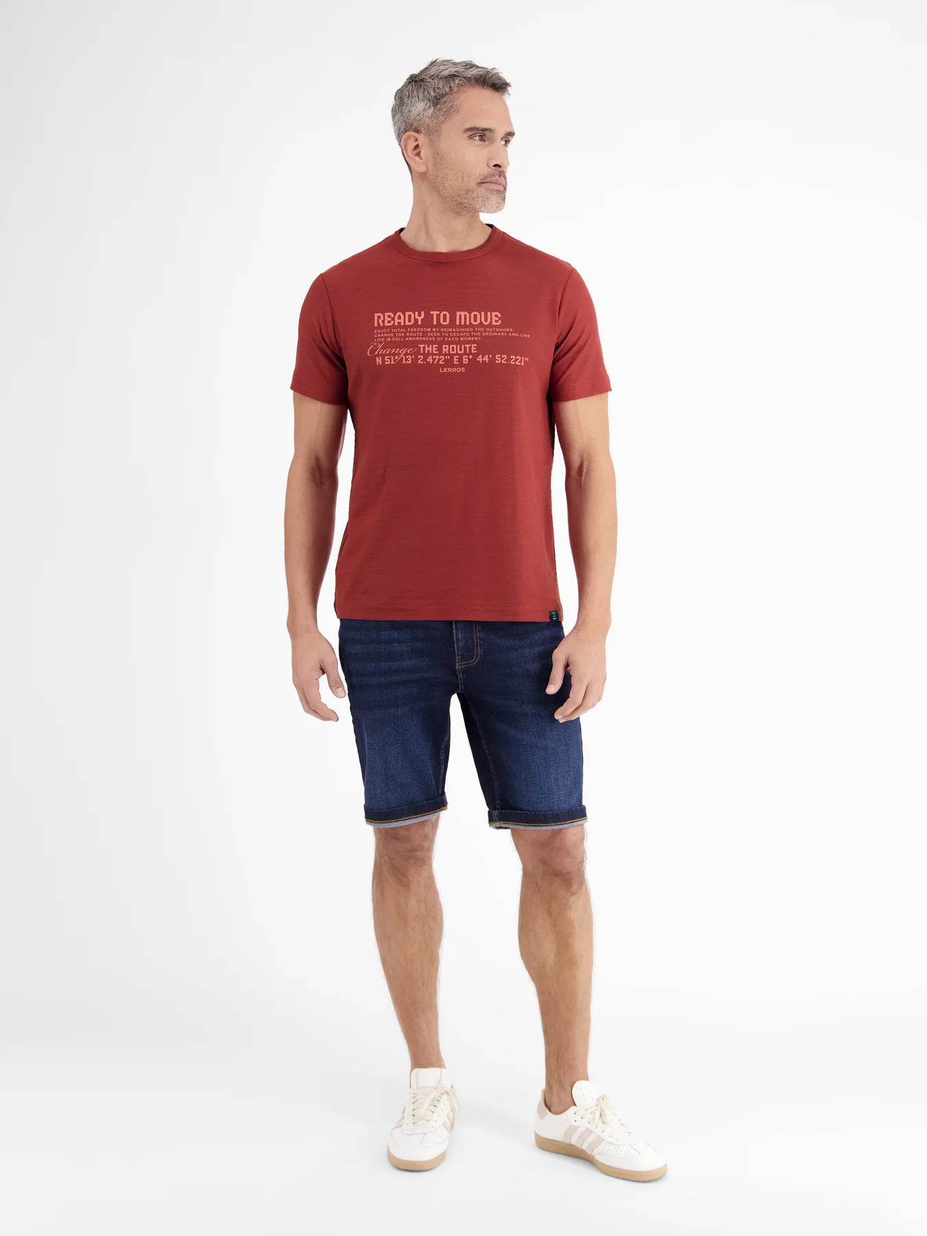 Lerros Structured T-Shirt with Chestprint - Earth Red