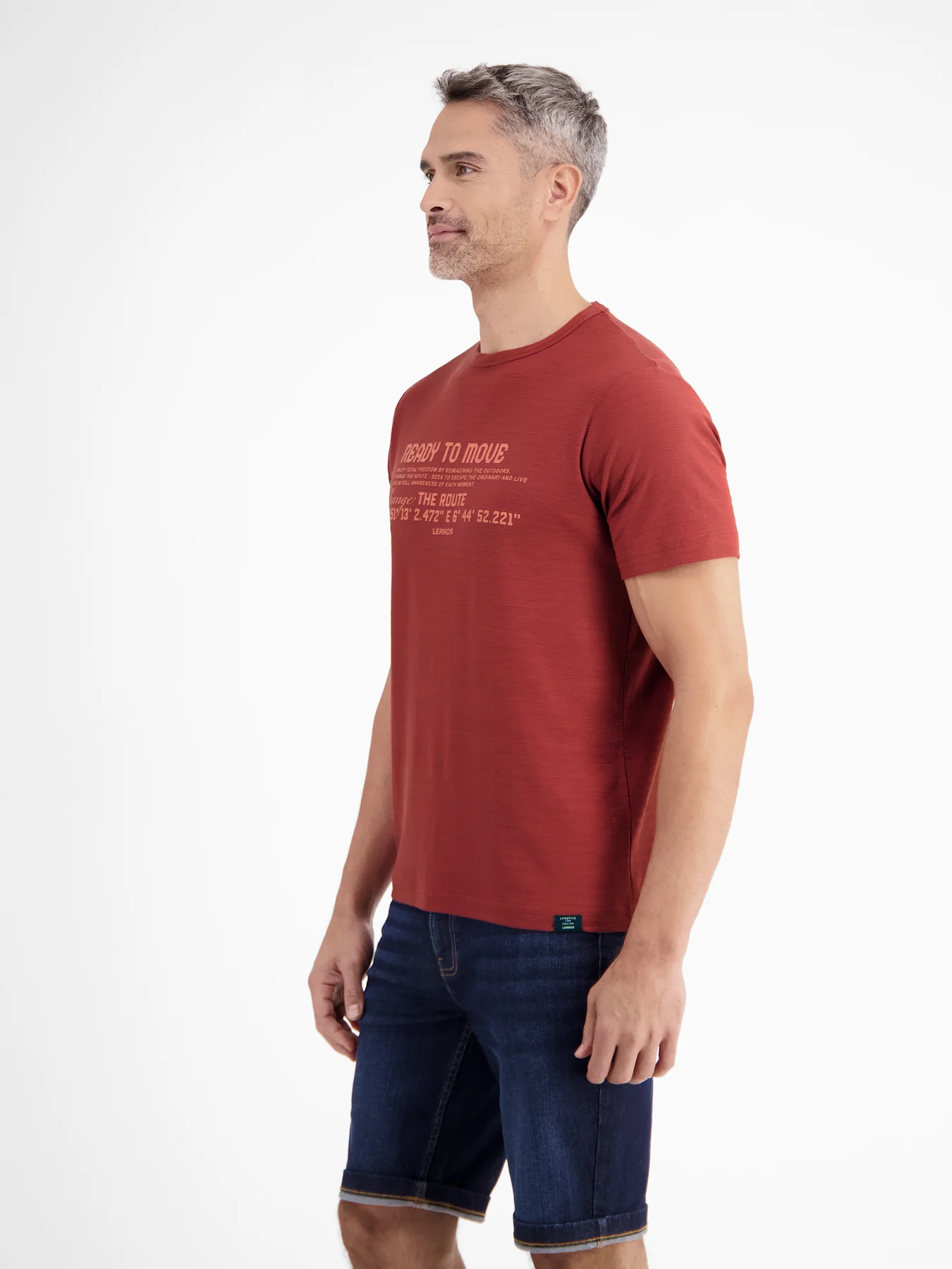 Lerros Structured T-Shirt with Chestprint - Earth Red