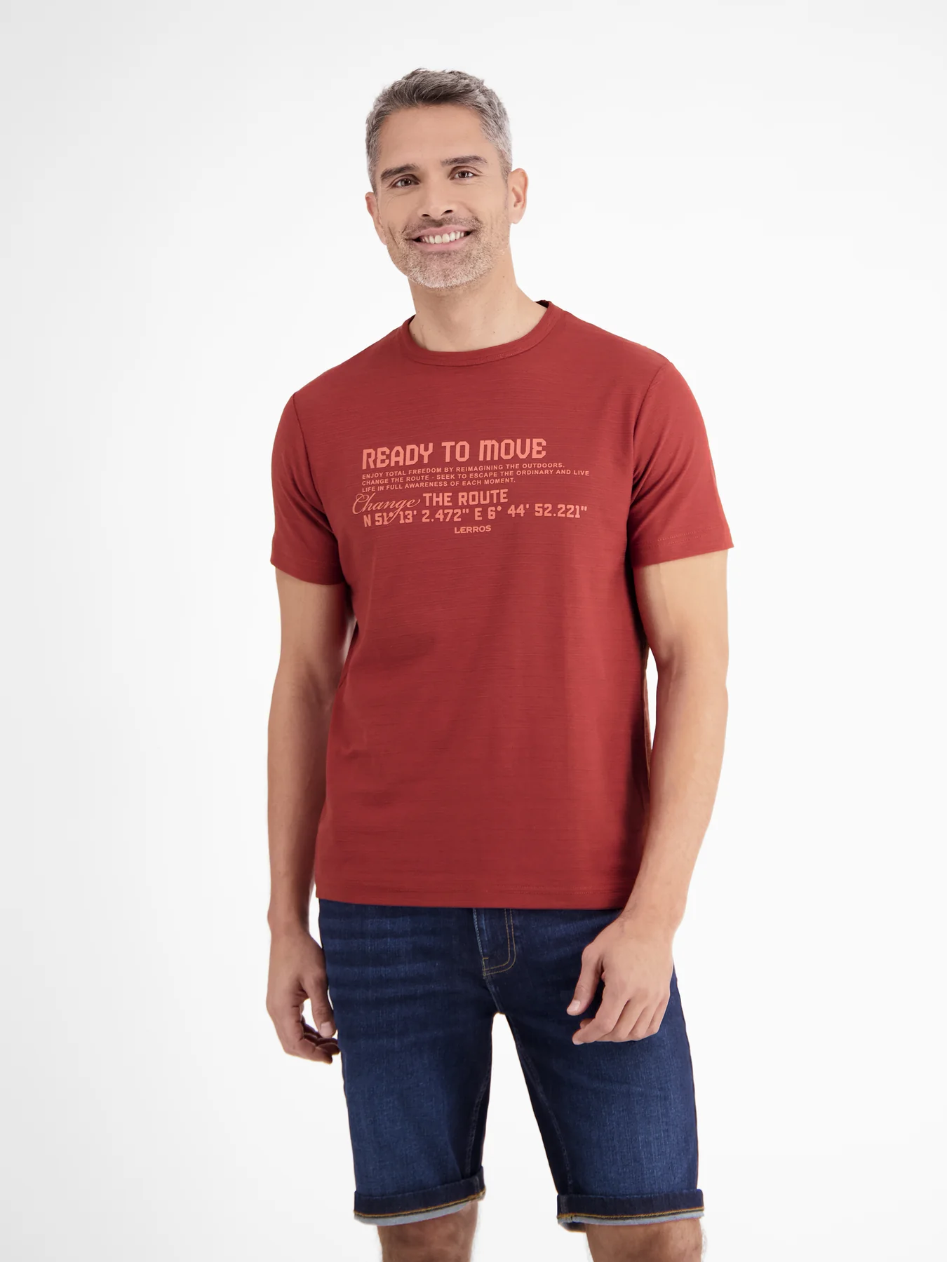 Lerros Structured T-Shirt with Chestprint - Earth Red