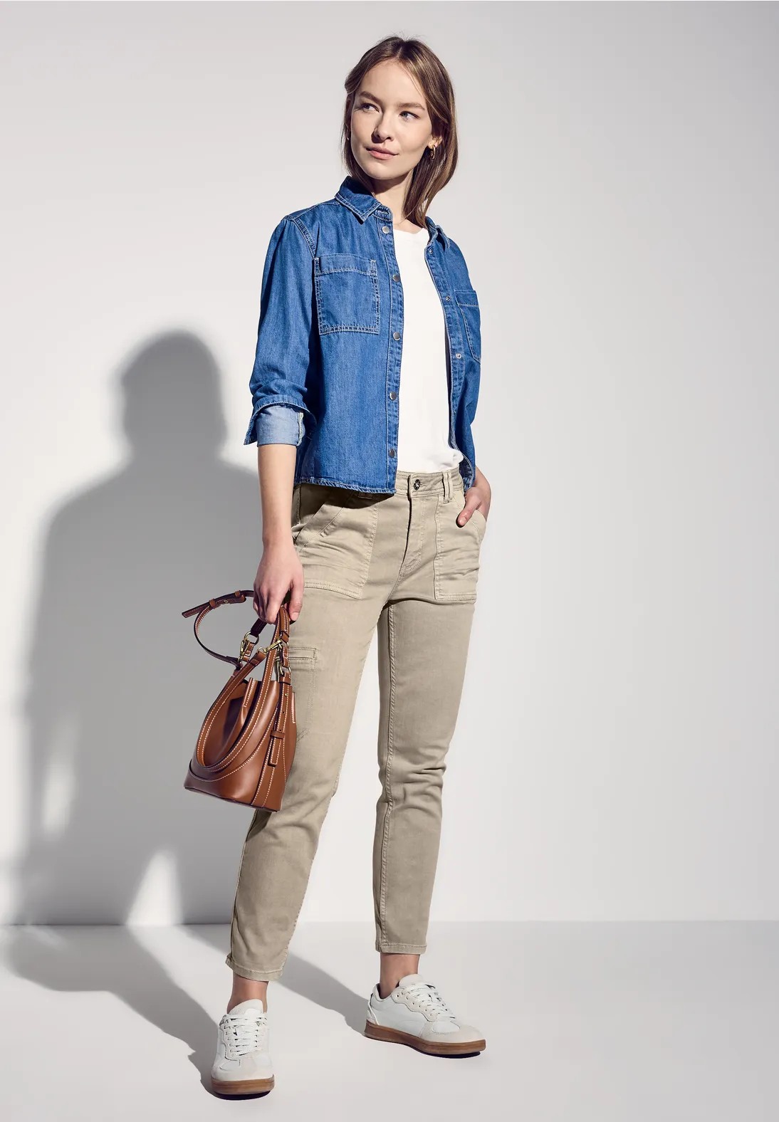 Street One Jeans im Cargo-Look - Beige Washed