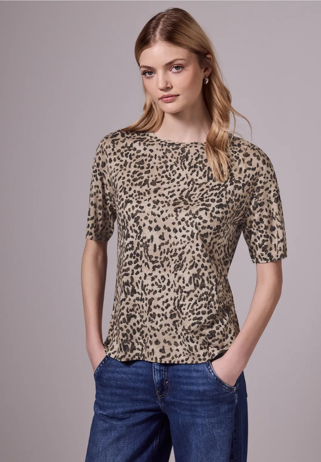 Street One Studio T-Shirt mit Leo-Muster - Creamy Brown