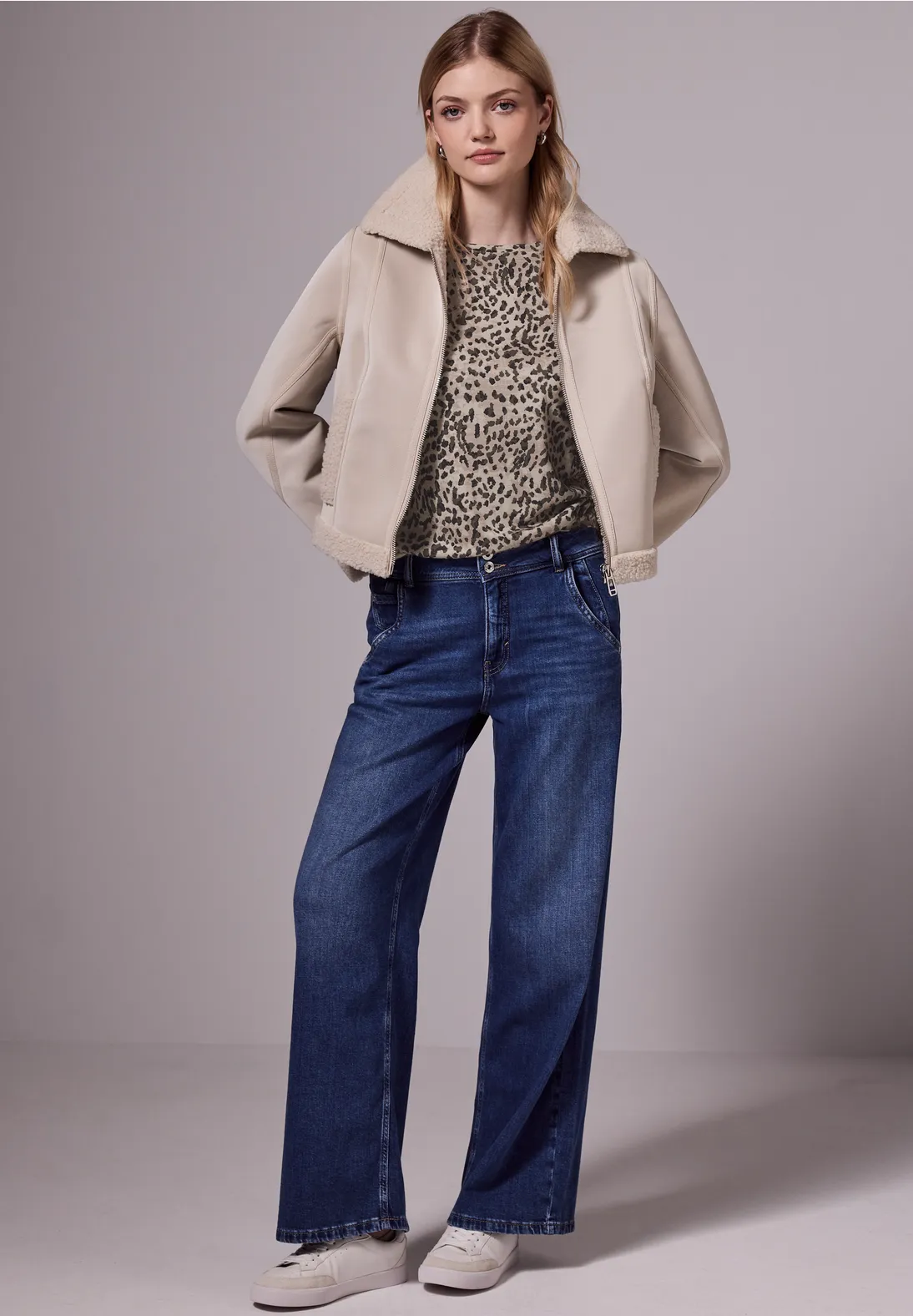 Street One Studio T-Shirt mit Leo-Muster - Creamy Brown