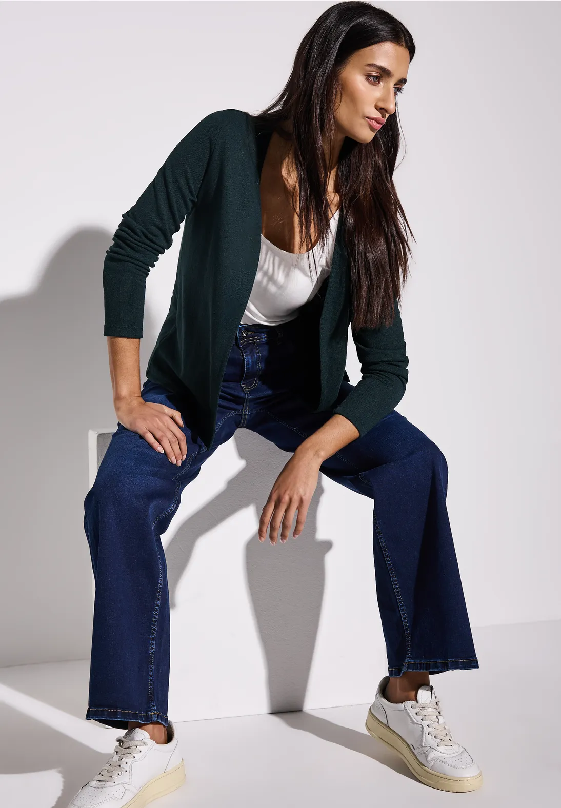 Street One Gebreid Vest Nette - Hunter Green