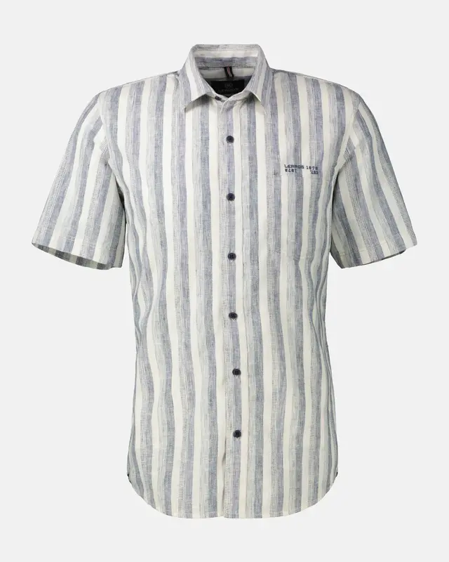 Lerros Structuur Streep Overhemd met Korte Mouw - Crispy Blue