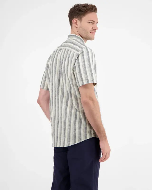 Lerros Structuur Streep Overhemd met Korte Mouw - Crispy Blue