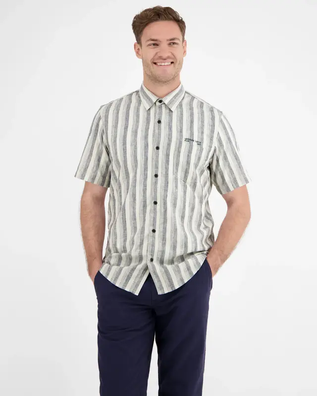 Lerros Structuur Streep Overhemd met Korte Mouw - Crispy Blue