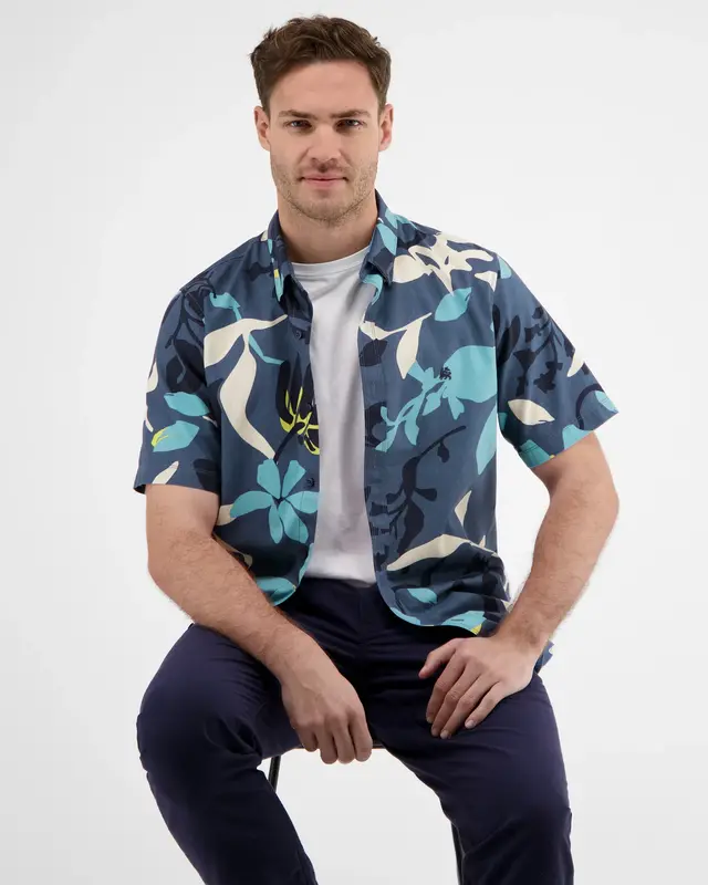 Lerros Hawaii Overhemd Korte Mouw - Crispy Blue