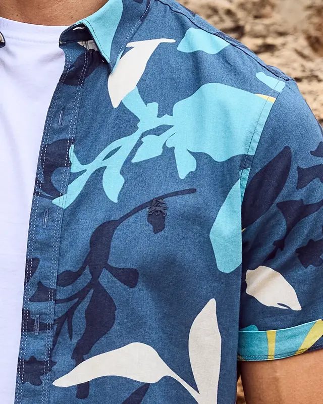 Lerros Hawaii Overhemd Korte Mouw - Crispy Blue