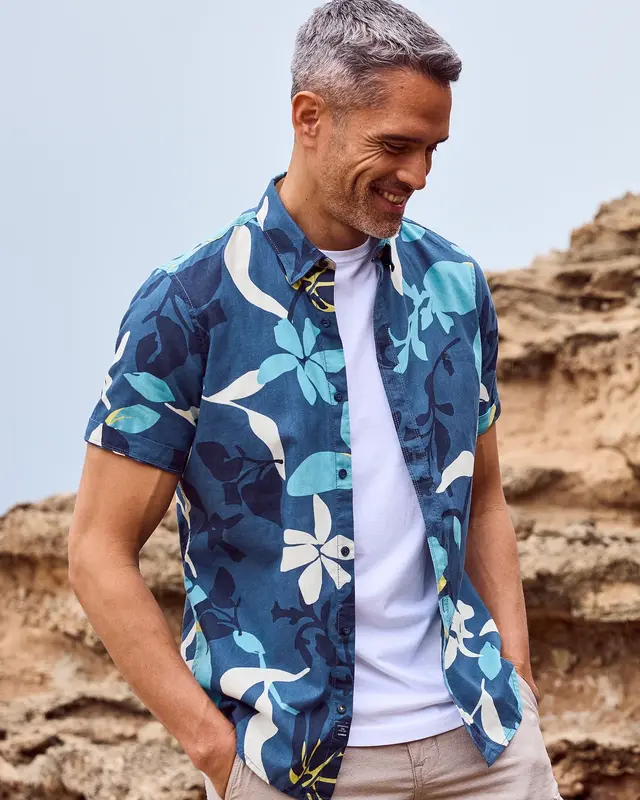 Lerros Hawaii Overhemd Korte Mouw - Crispy Blue