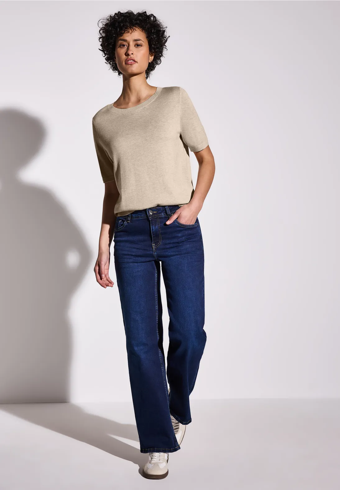Street One Kurzarm Pullover - Sheer Beige Melange