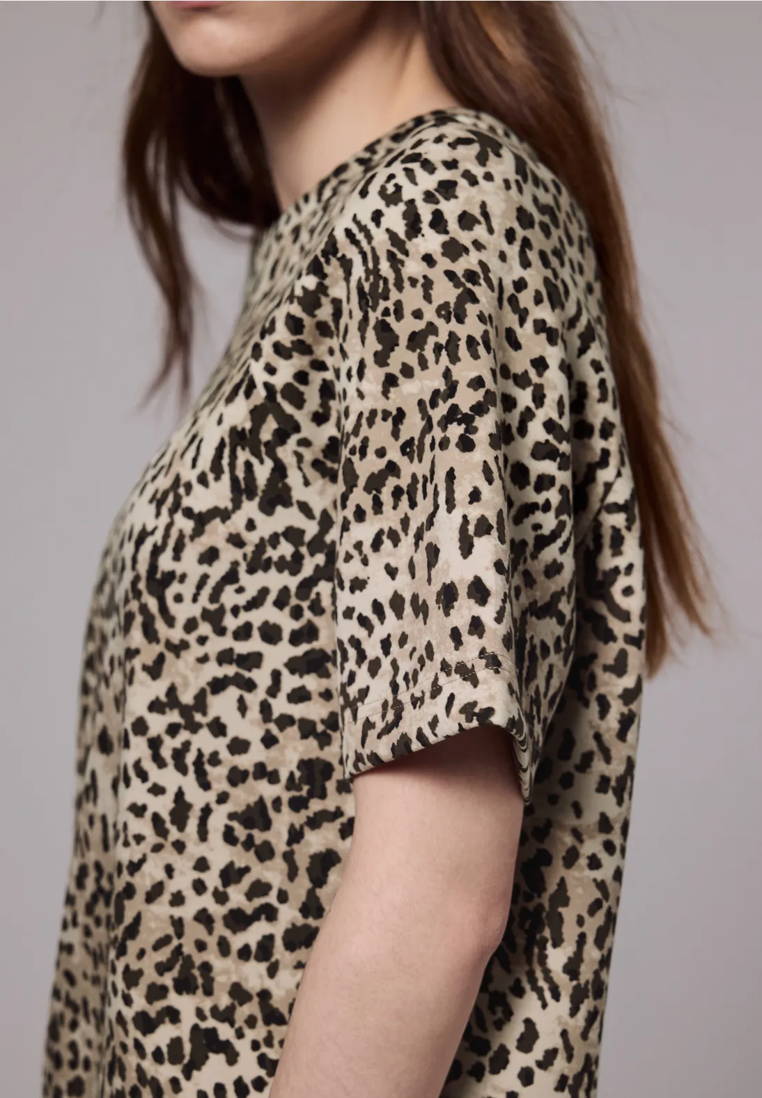 Street One Studio Raglan Print T-Shirt in Silk-Optik - Creamy Brown