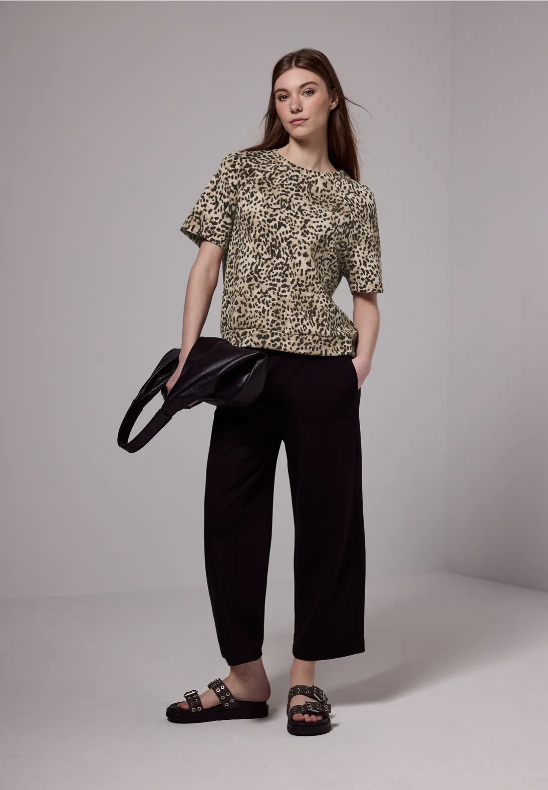 Street One Studio Raglan Print T-Shirt in Silk-Optik - Creamy Brown