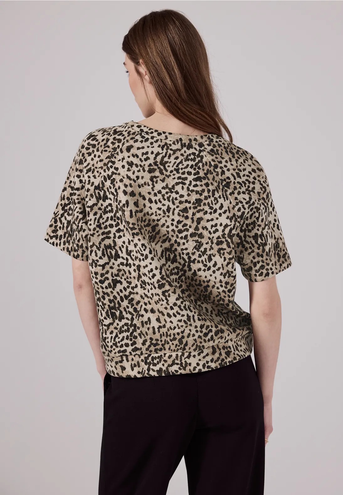 Street One Studio Raglan Print T-Shirt in Silk-Optik - Creamy Brown