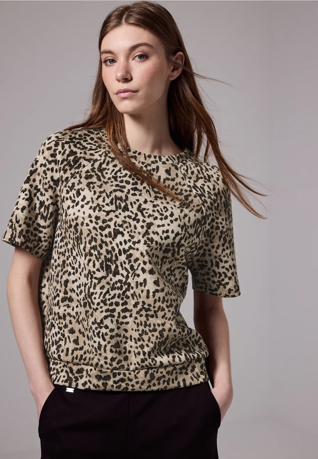 Street One Studio Raglan Print T-Shirt in Silk-Optik - Creamy Brown