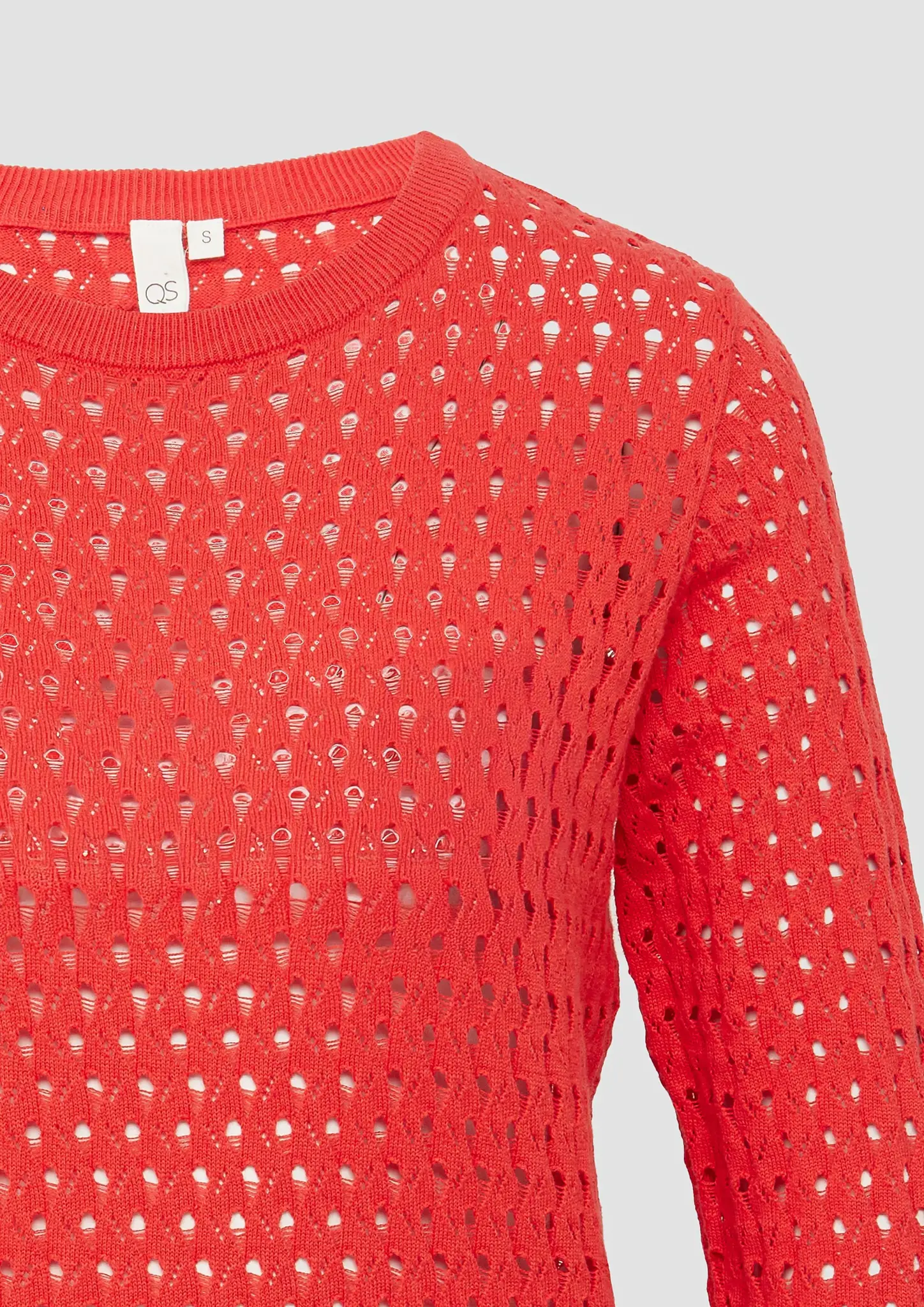 QS by S. Oliver Verkürztes Langarmshirt mit Ajourmuster - Red