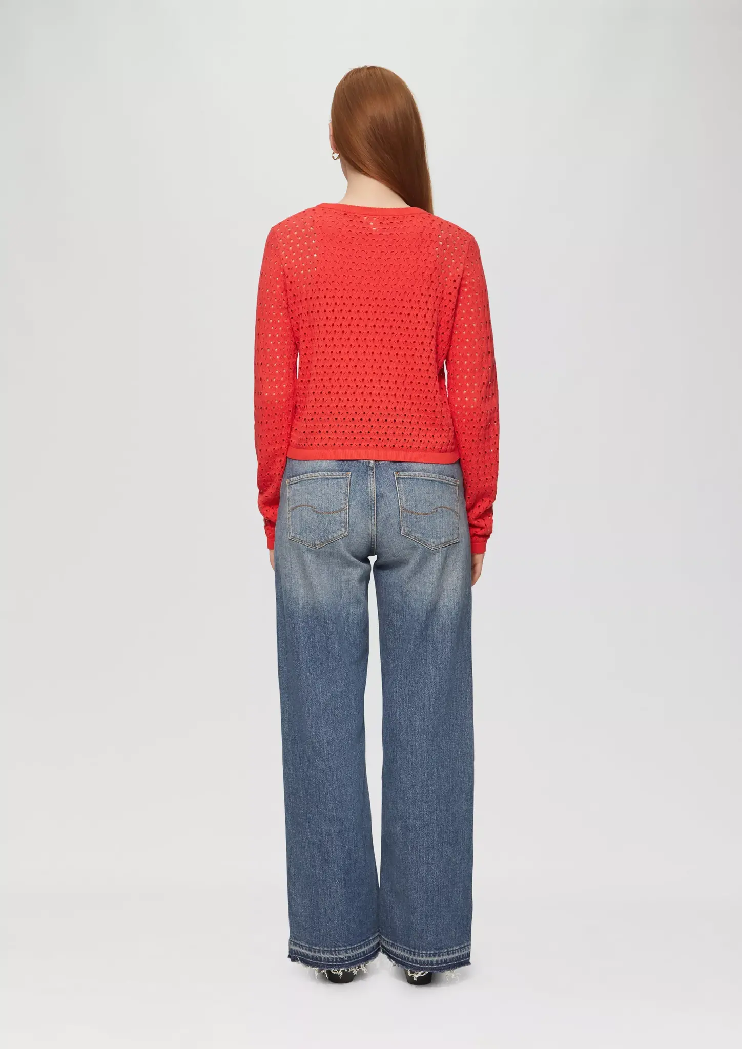 QS by S. Oliver Verkürztes Langarmshirt mit Ajourmuster - Red