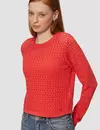 QS by S. Oliver Verkürztes Langarmshirt mit Ajourmuster - Red
