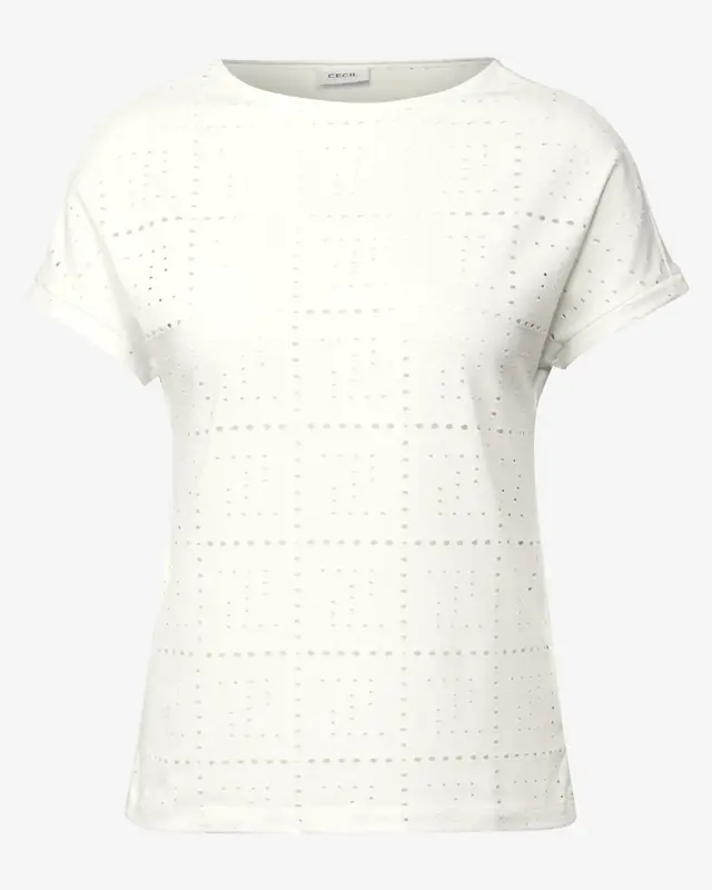Cecil T-Shirt mit Lochmuster - Vanilla White