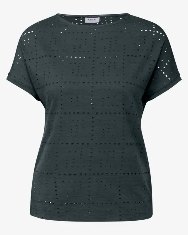 Cecil T-Shirt mit Lochmuster - Slate Khaki