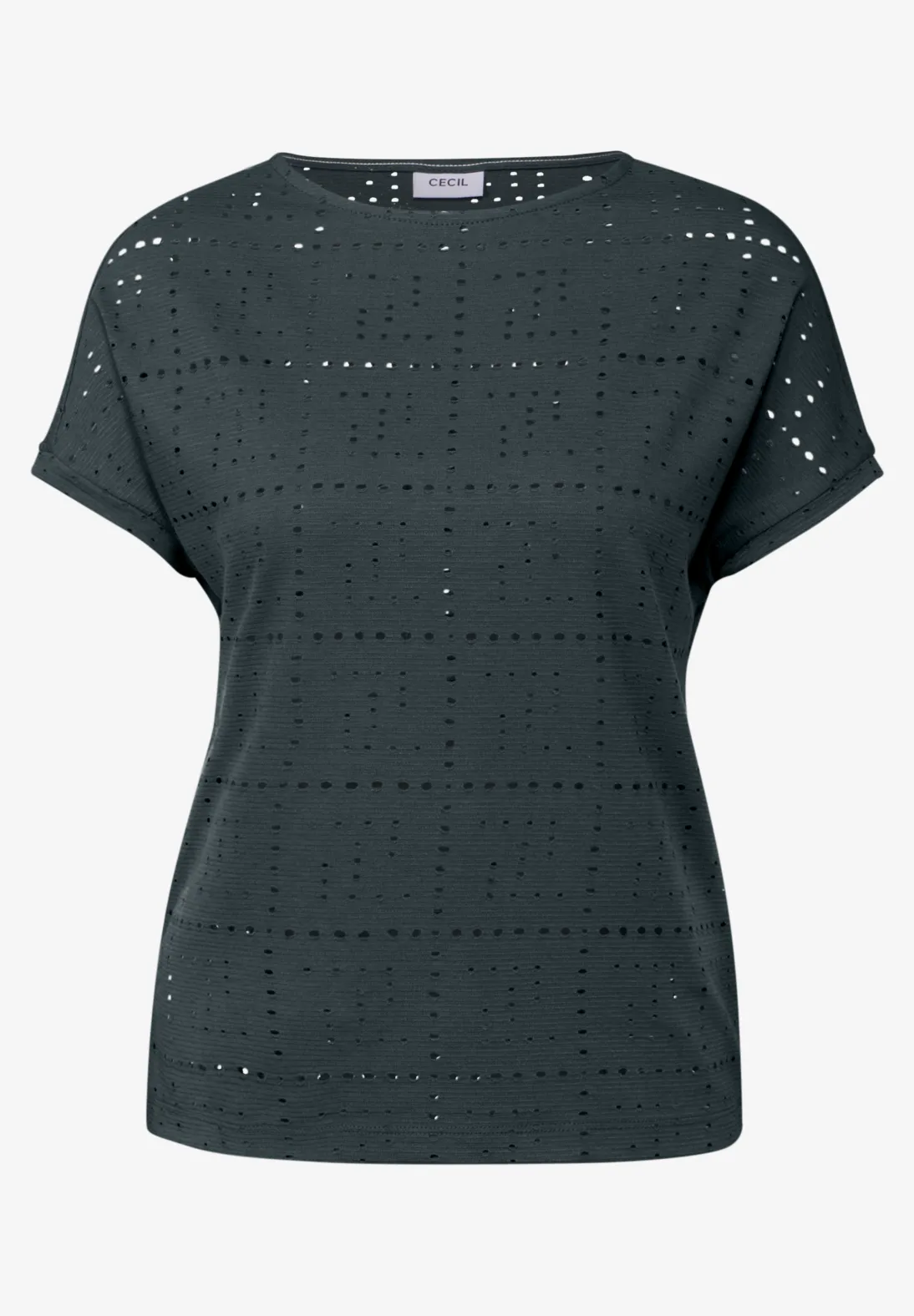Cecil T-Shirt mit Lochmuster - Slate Khaki