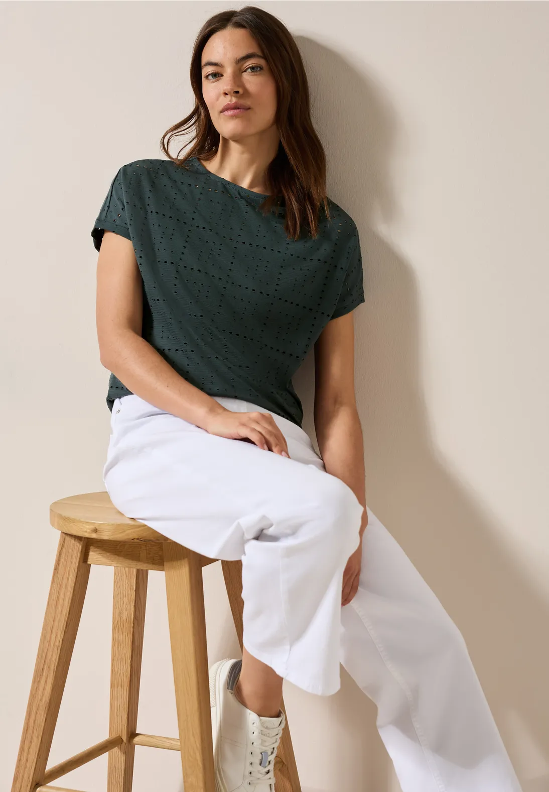 Cecil T-Shirt mit Lochmuster - Slate Khaki