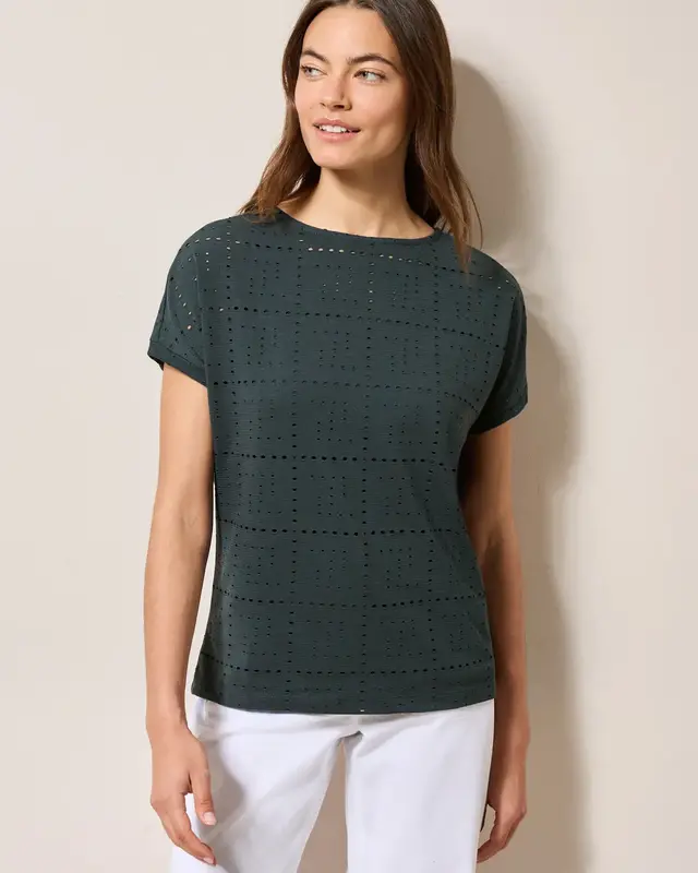 Cecil T-Shirt mit Lochmuster - Slate Khaki