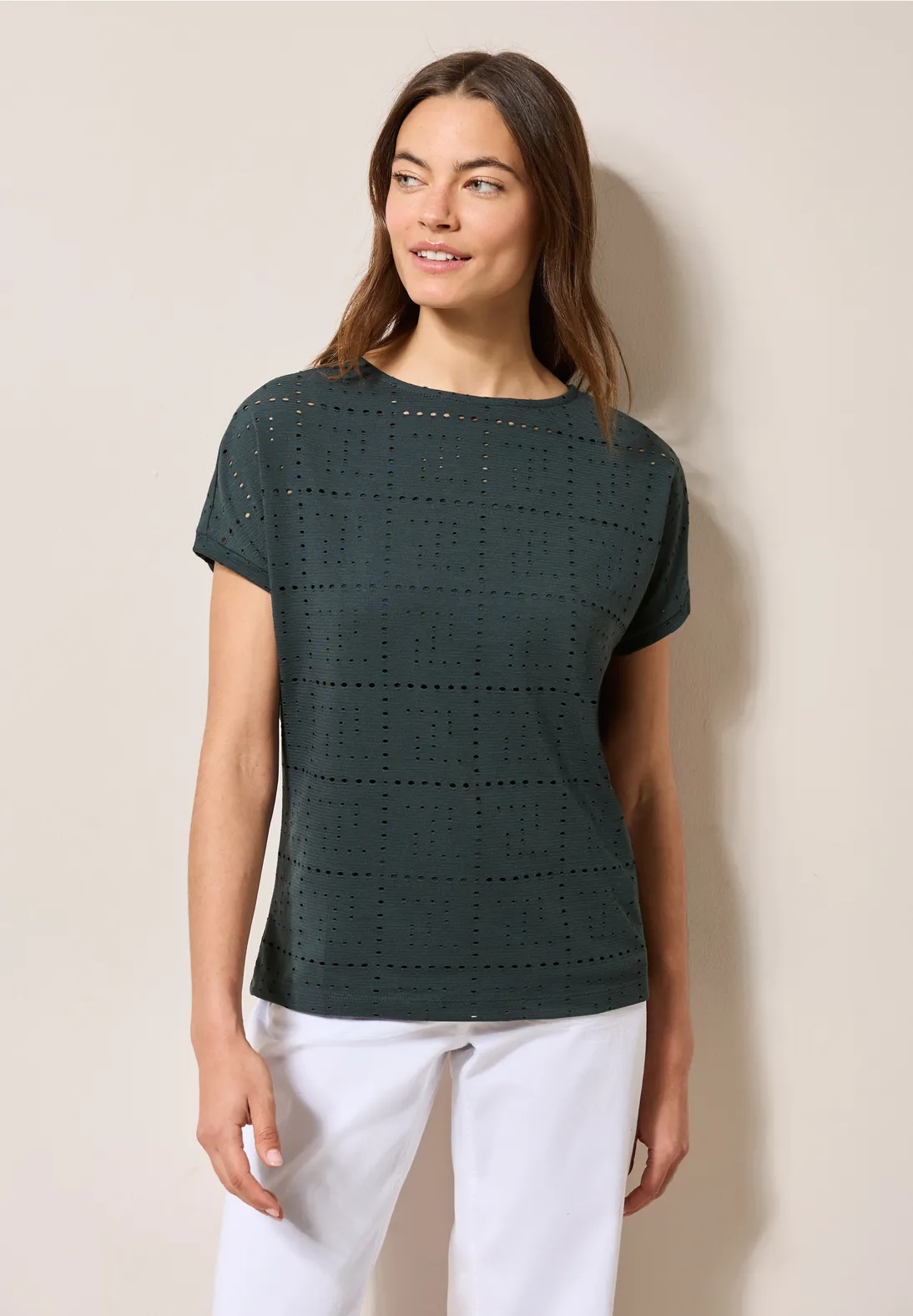 Cecil Shirt met Geperforeerd Patroon - Slate Khaki