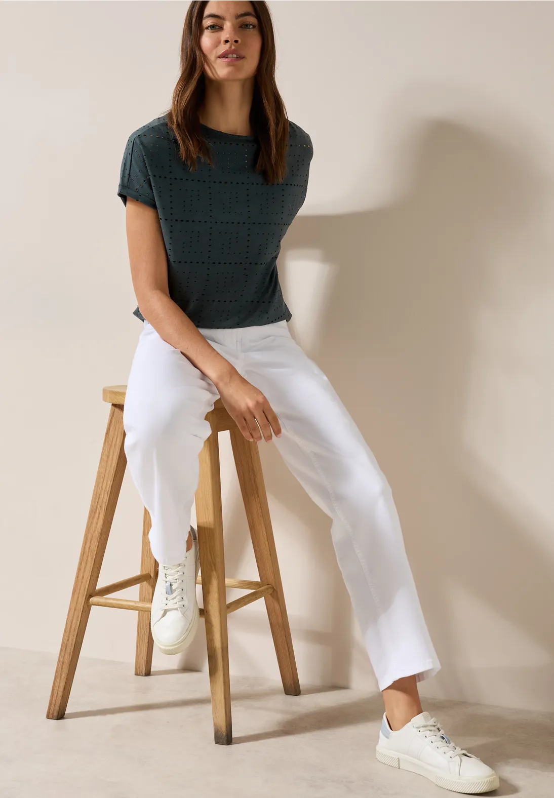 Cecil T-Shirt mit Lochmuster - Slate Khaki