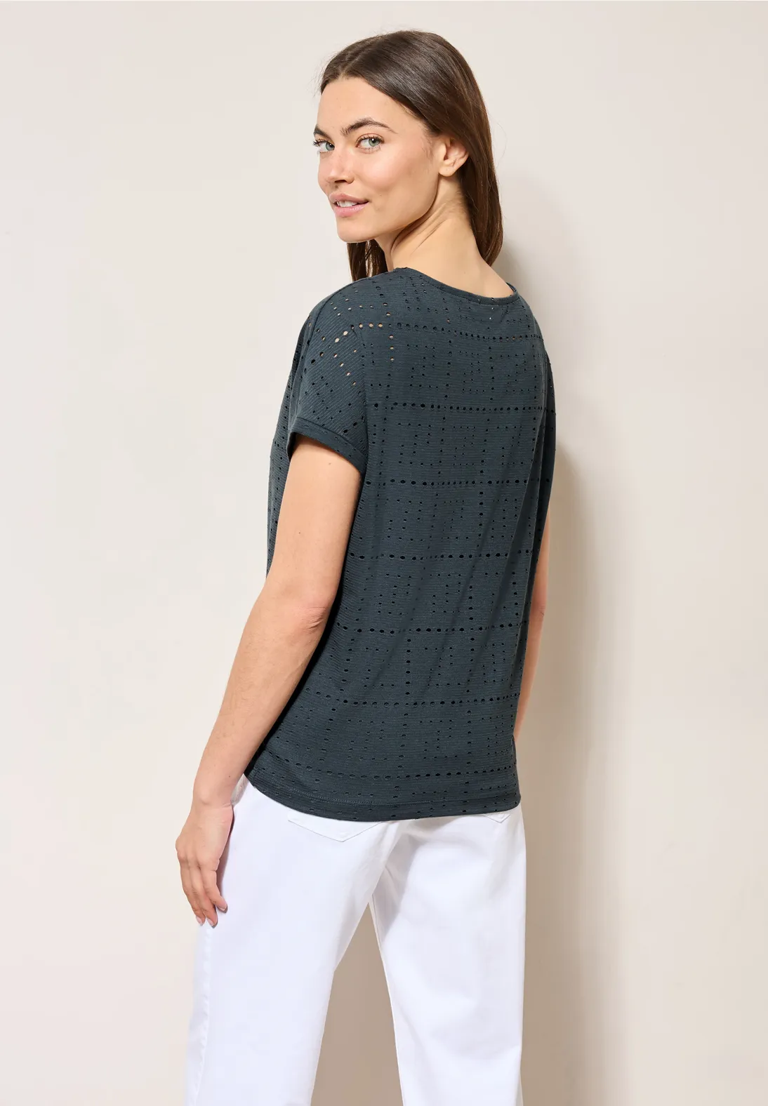 Cecil Shirt met Geperforeerd Patroon - Slate Khaki