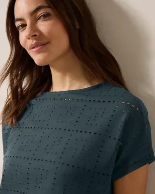 Cecil T-Shirt mit Lochmuster - Slate Khaki