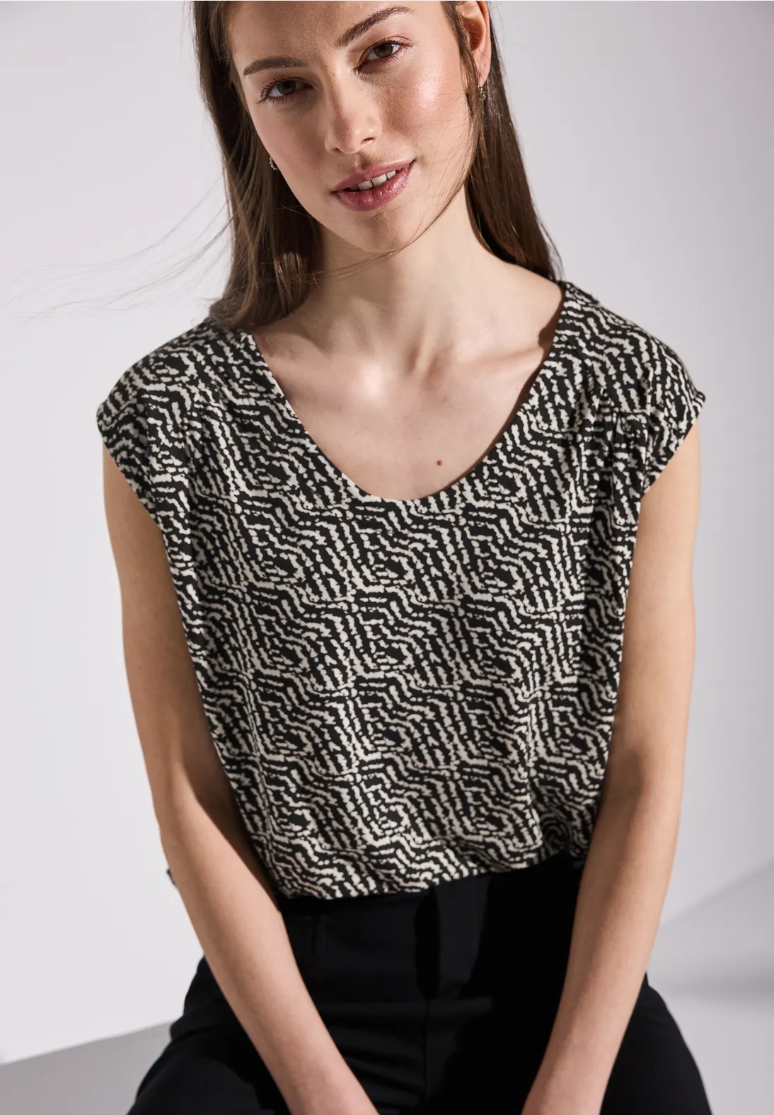 Street One Gemustertes Jersey-Shirt - Black