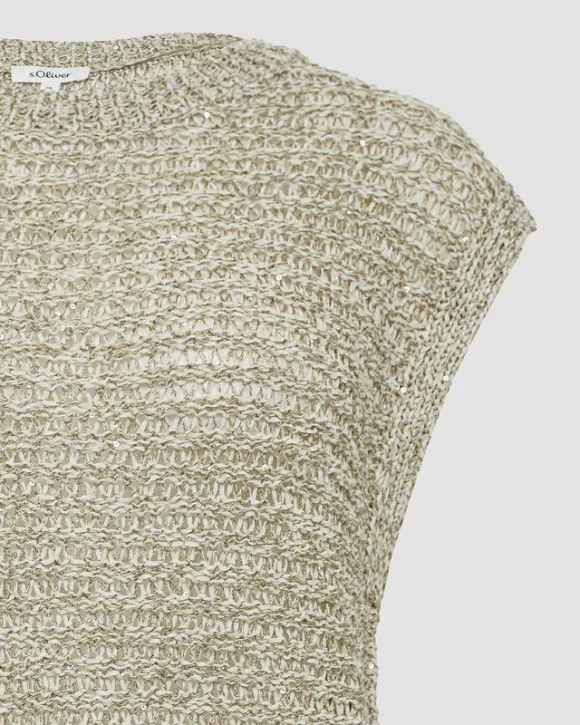S. Oliver Ajour Pullunder met Glitter - Light Sand