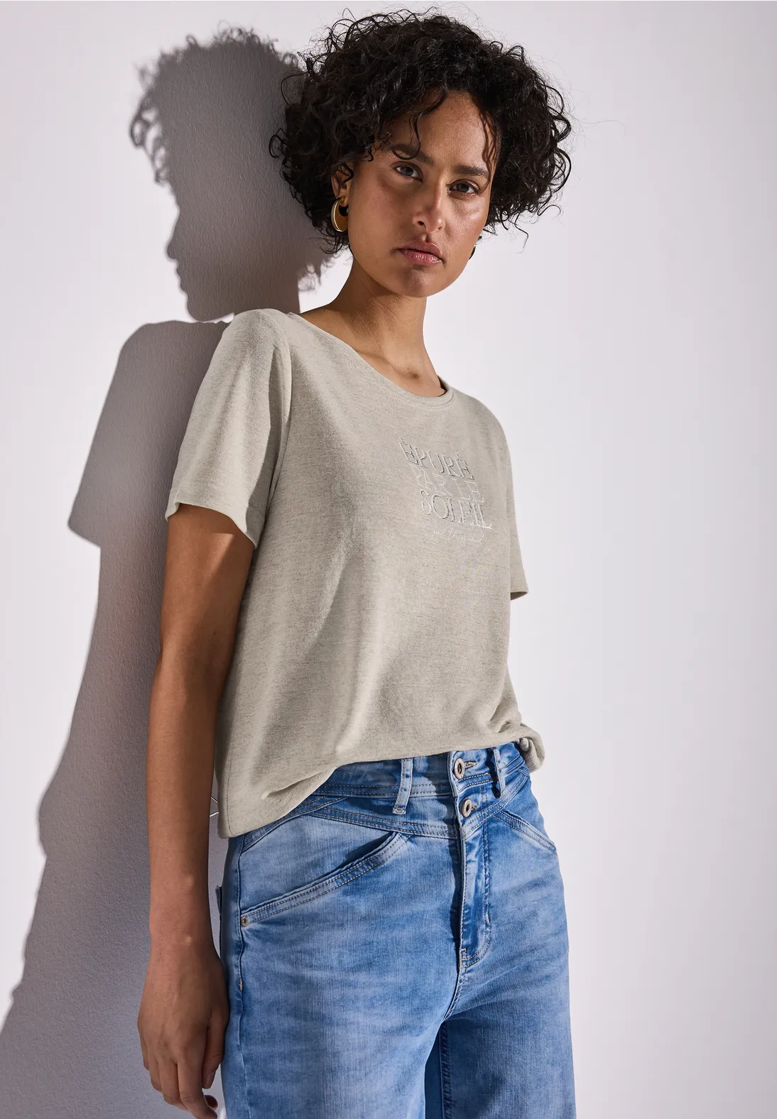 Street One T-Shirt with Text - Moonstone Sand