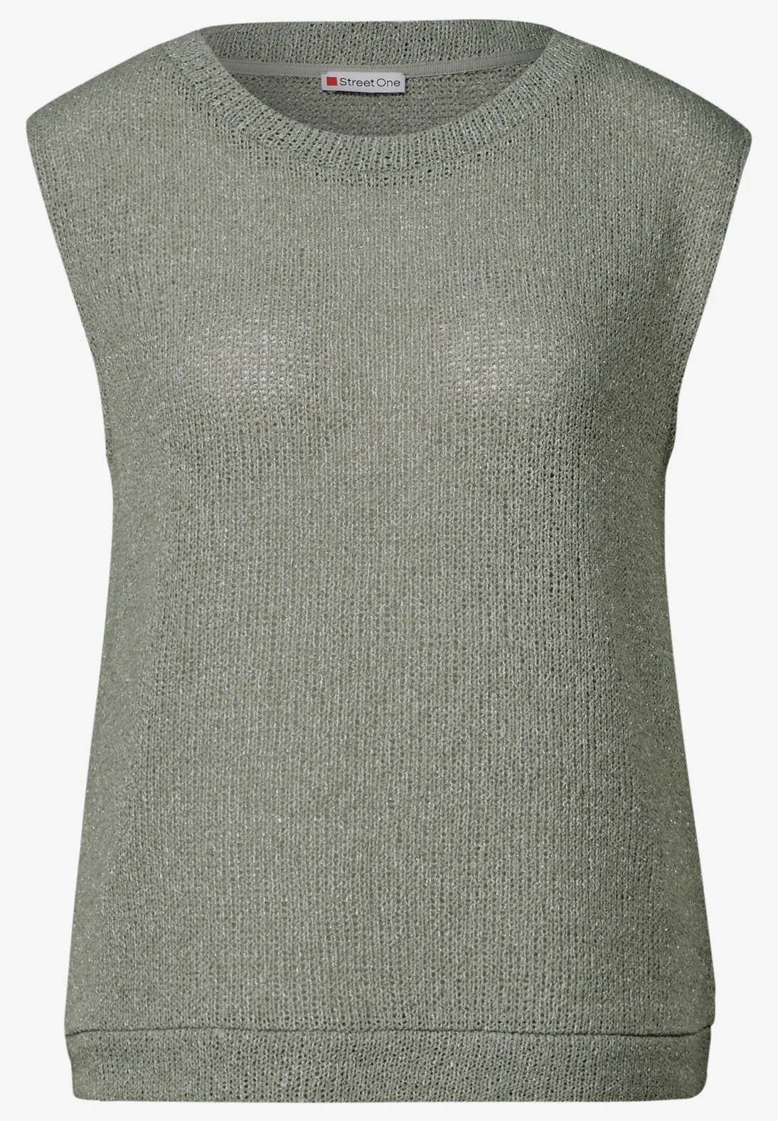Street One Top met Glittergebreide Look - Dusty Milky Green