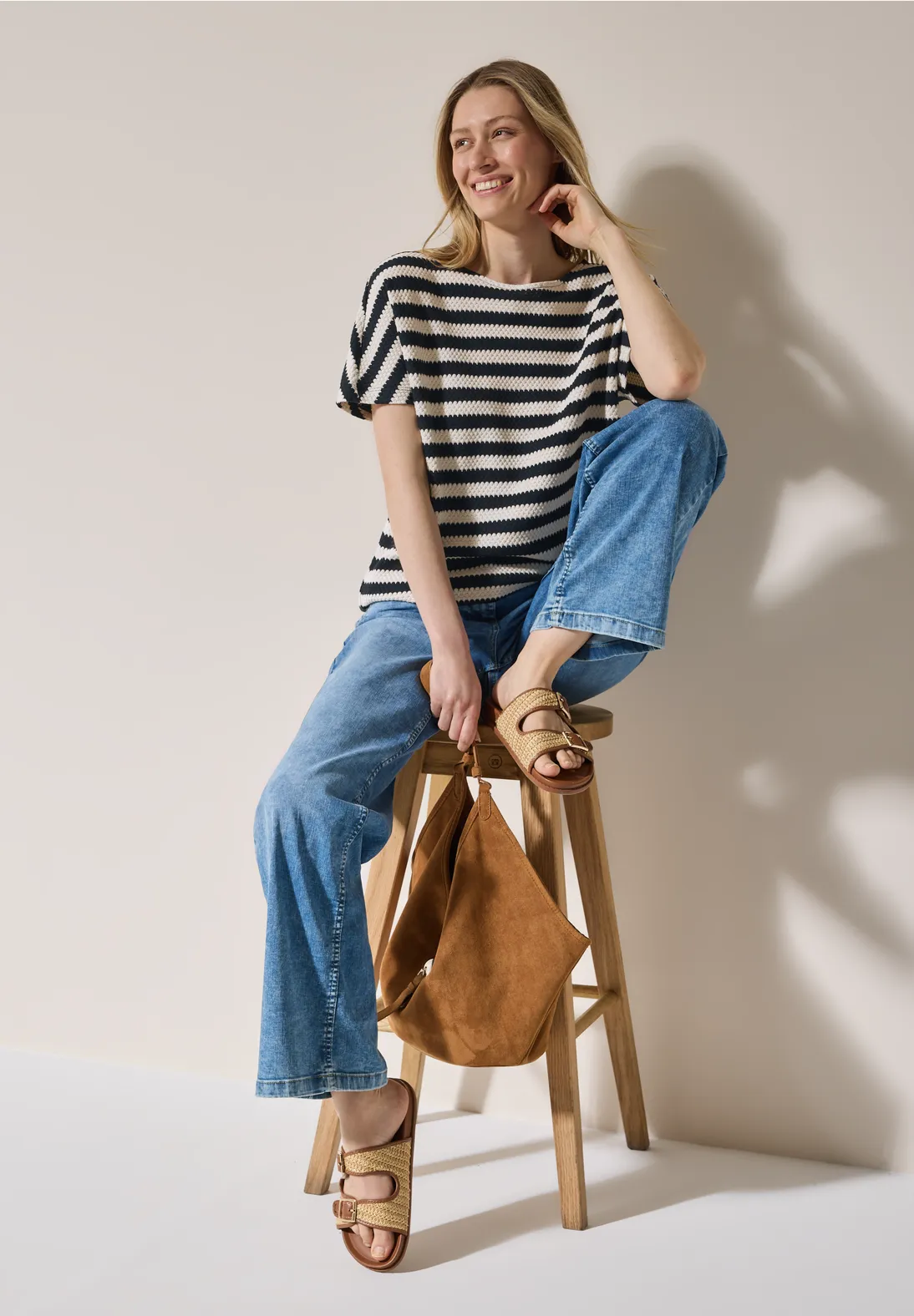 Cecil Gestreept Shirt met Structuur - Light Alabaster White