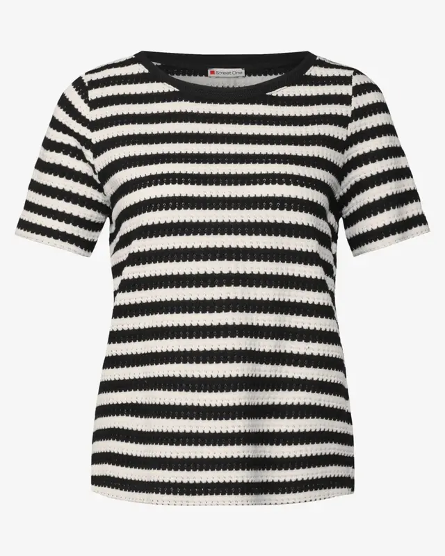 Street One Gestreept Shirt met Gebreide Look - Black