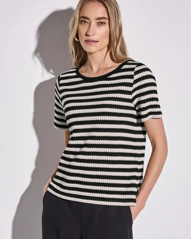 Street One Gestreept Shirt met Gebreide Look - Black