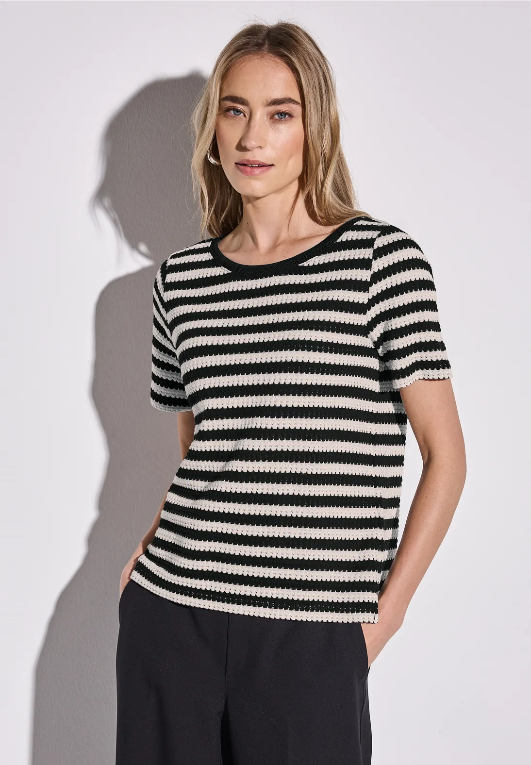 Street One Knit Jumper with Stripes - Black