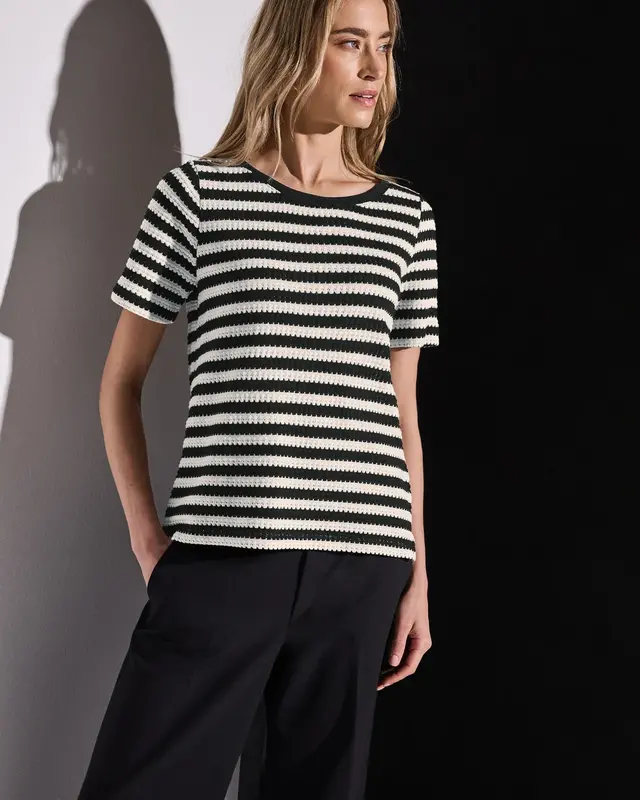 Street One Gestreept Shirt met Gebreide Look - Black