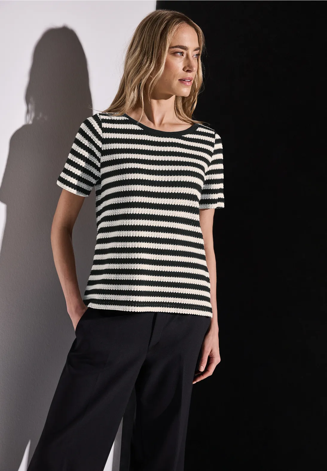 Street One Knit Jumper with Stripes - Black
