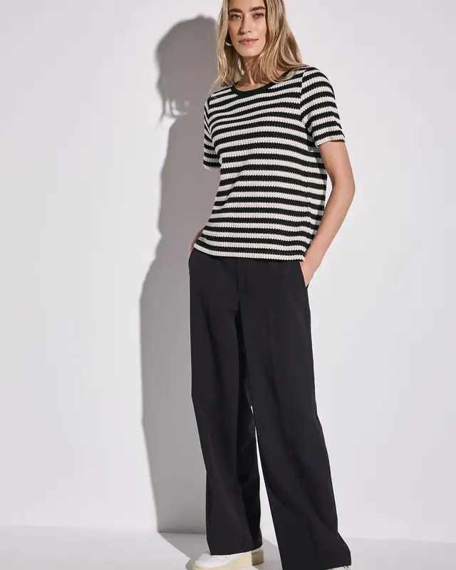 Street One Gestreept Shirt met Gebreide Look - Black