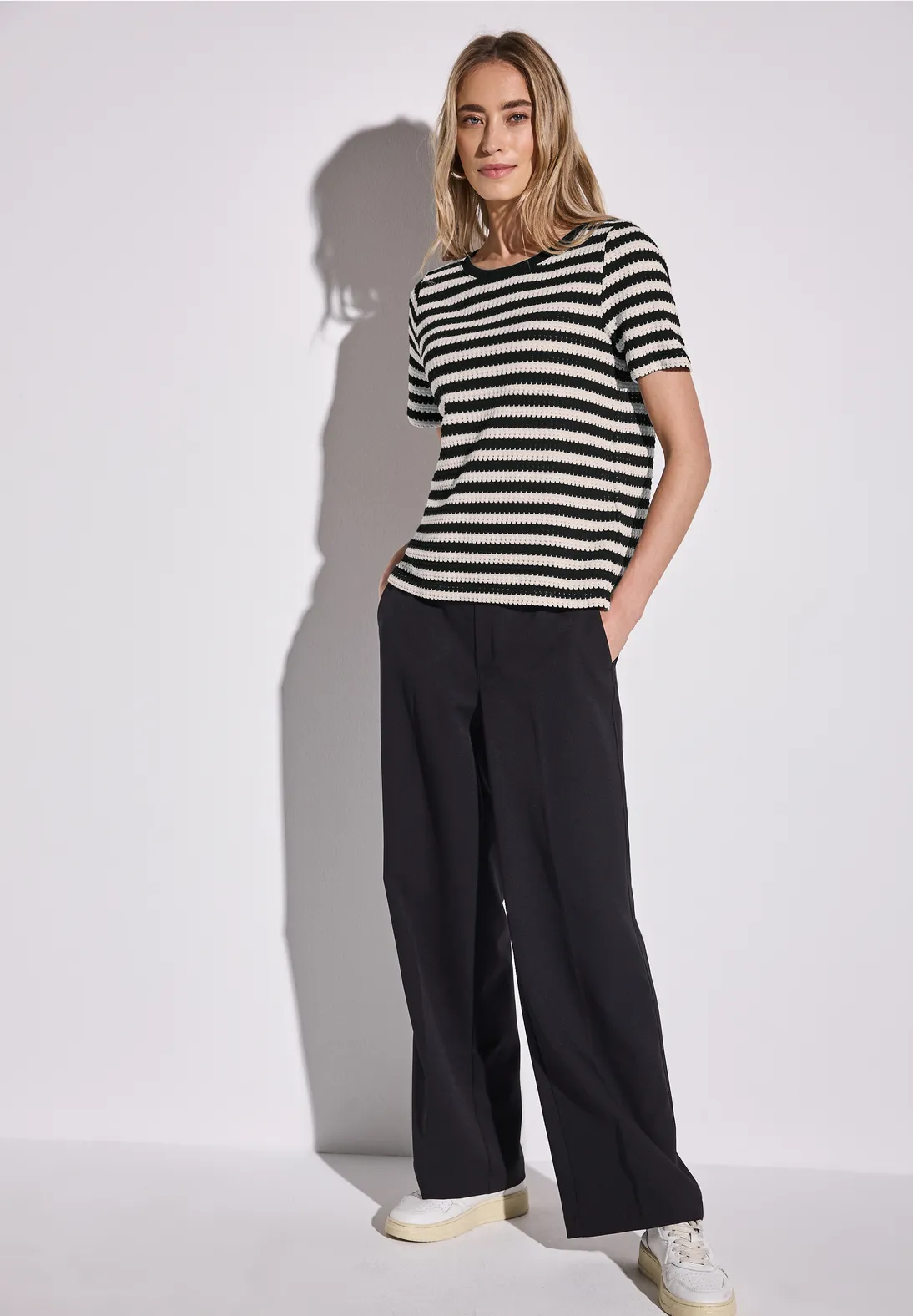 Street One Strick-Look Streifenshirt - Black