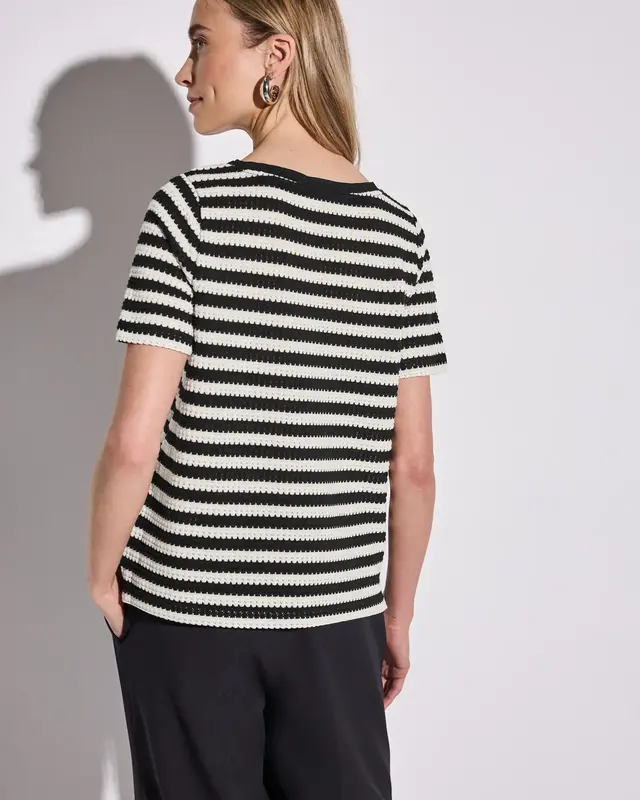 Street One Gestreept Shirt met Gebreide Look - Black