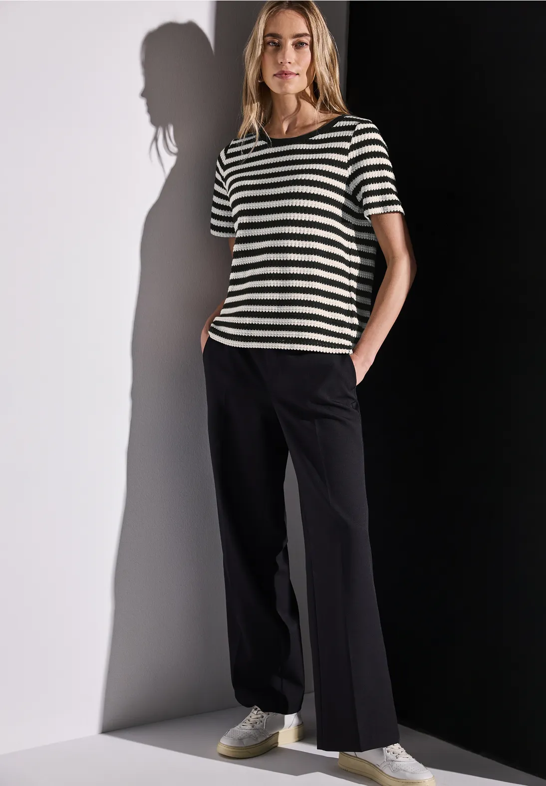 Street One Knit Jumper with Stripes - Black
