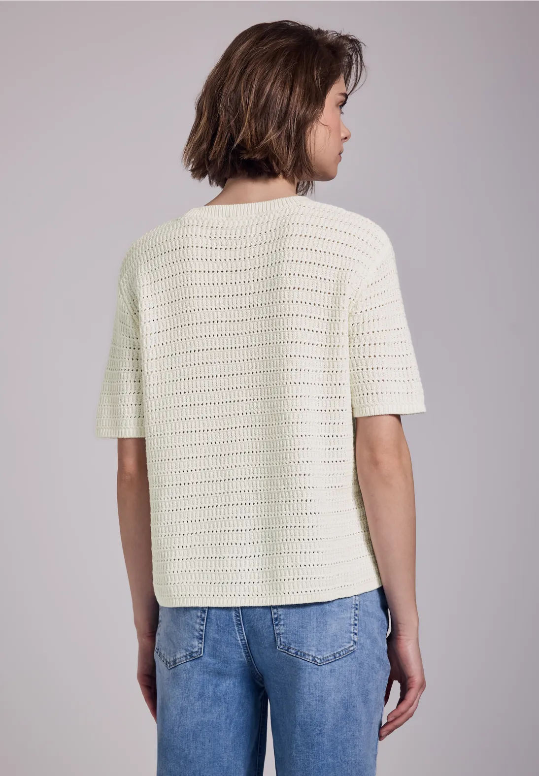 Street One Studio Pullover mit Lochmuster Off White Cotton Blues