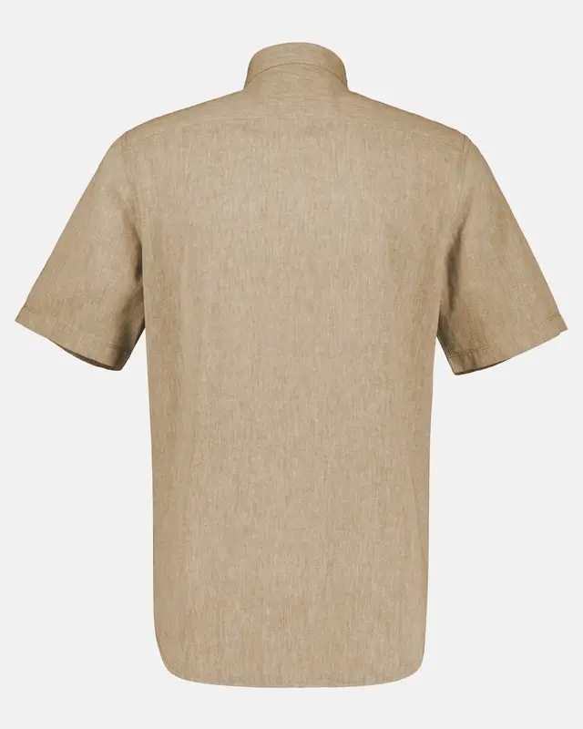 Lerros Katoen/Linnenmix Overhemd met Korte Mouw - Light Dune Beige