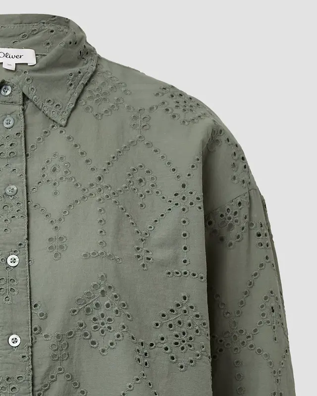 S. Oliver Kurze Ajour Bluse - Dark Sage Green