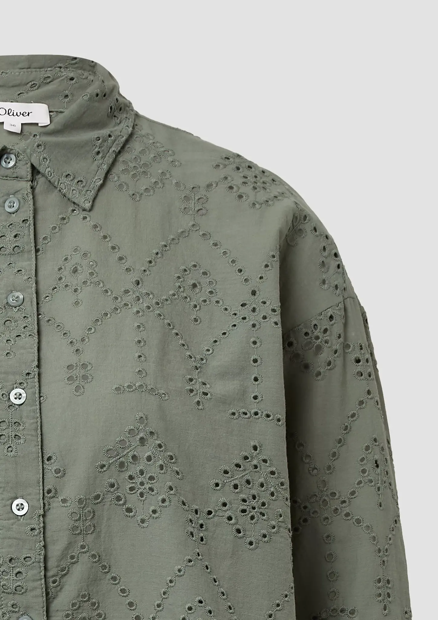 S. Oliver Korte Ajour Blouse - Dark Sage Green