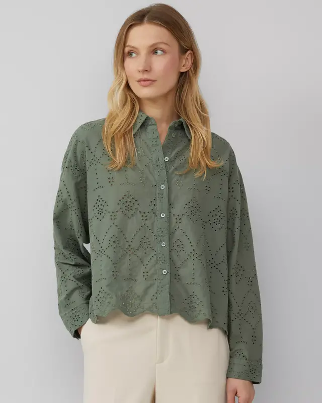 S. Oliver Kurze Ajour Bluse - Dark Sage Green